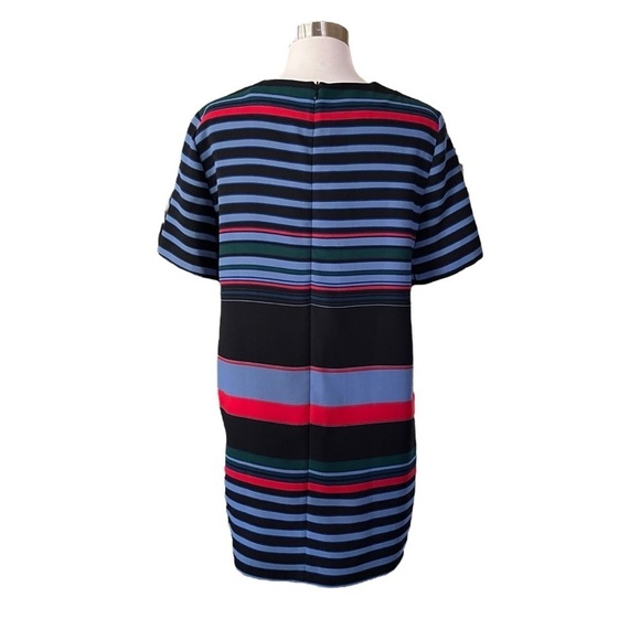 Zara Woman Blue Red Black Striped Short Sleeve Shift Dress Size M Preppy Classic - Picture 4 of 9